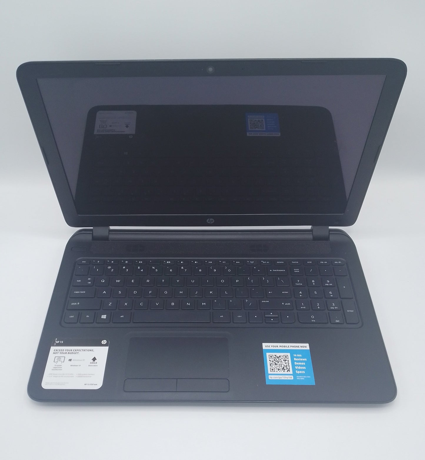 HP Notebook 15 Touch (15-f387wm) | 15 Inches | AMD Quad-Core A8-7410 APU Processor | 4GB Ram | 500GB Storage | Black | Used